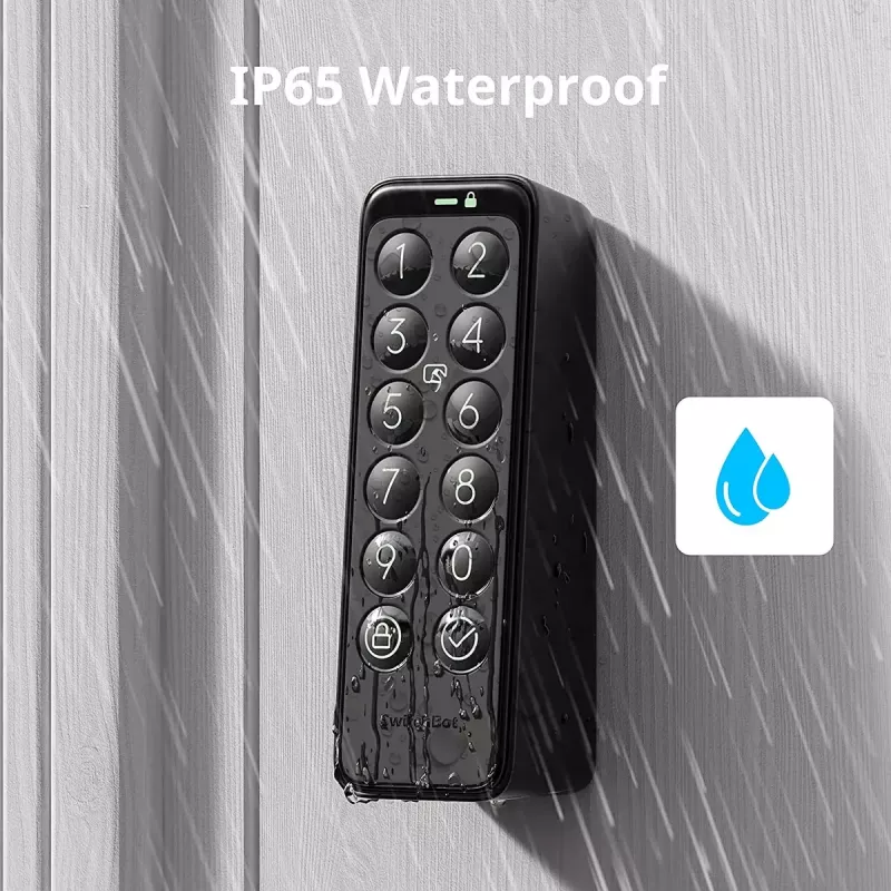Smart-Türschloss SwitchBot Keypad Touch — Code- und Fingerabdruckzugang, schwarz, CR123A-Batterien, kabellos, 38×36×112 mm