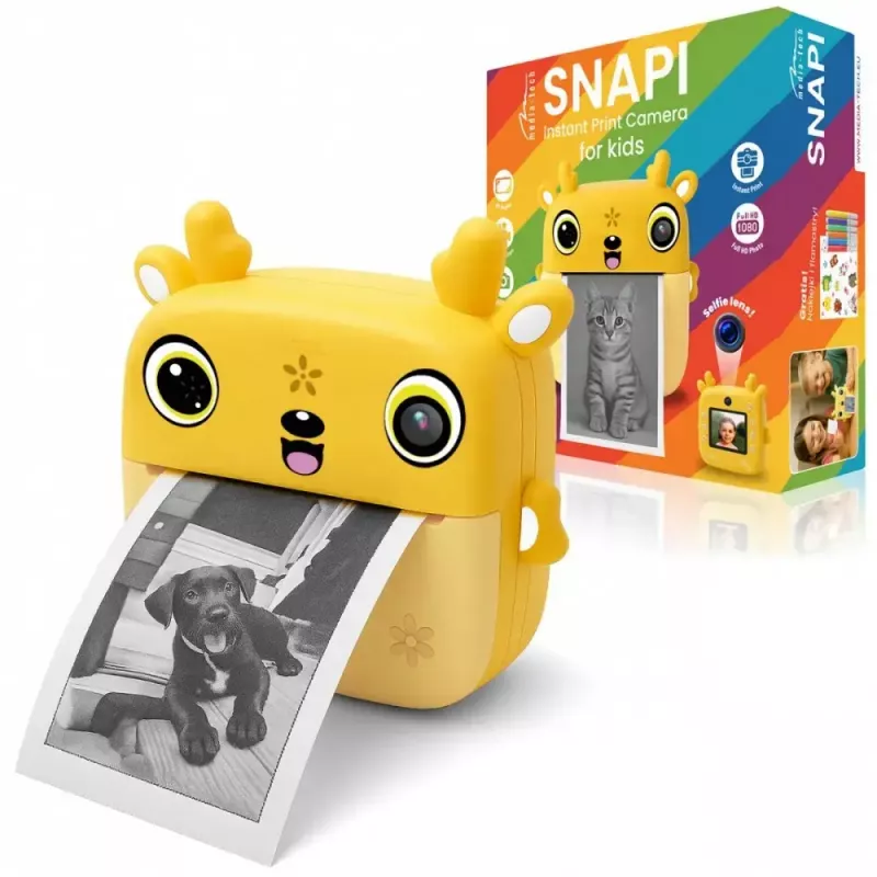 Kinder-Digitalkamera MEDIA-TECH SNAPI MT4108 — 8 MP interpoliert, 1280x720 LCD, 1000 mAh, USB-C, microSD-Slot, gelb