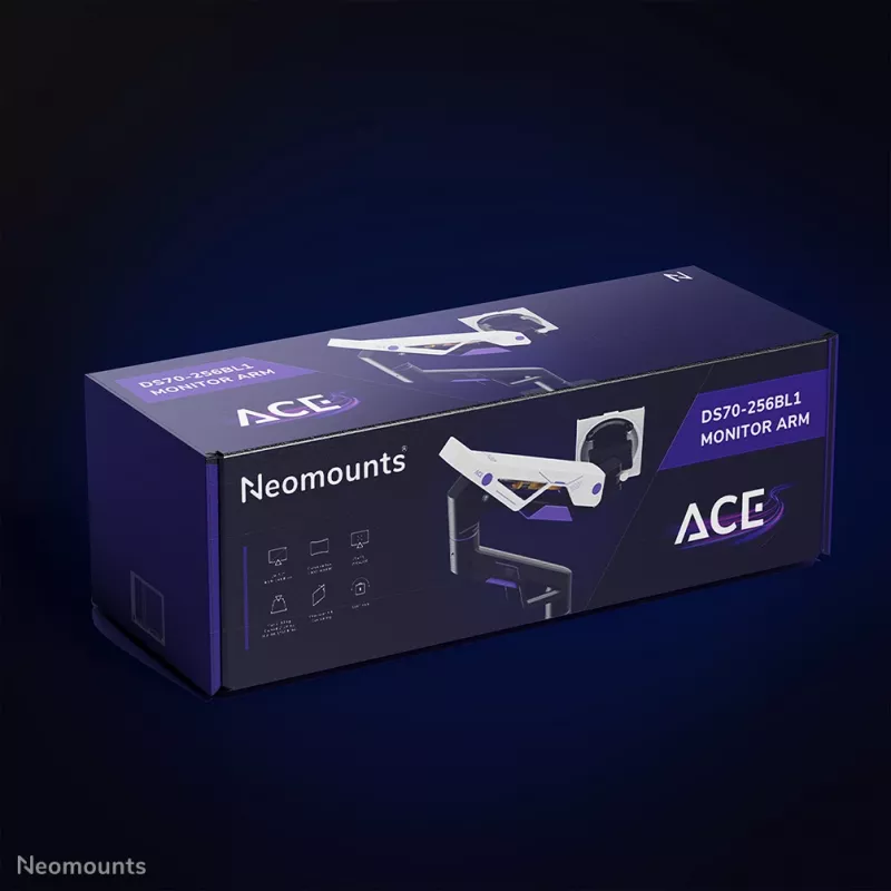 Neomounts DS70-256BL1 Gaming-Monitorarm für 24–57 Zoll Bildschirme, Gasfeder, Topfix, 30 kg Kapazität, VESA 75–200 mm