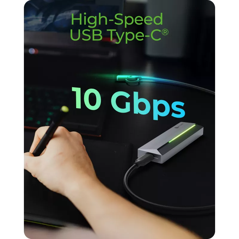 ICY BOX M.2 SATA/NVMe SSD-Gehäuse mit USB 3.2 Gen 2 Type-C und RGB-Beleuchtung