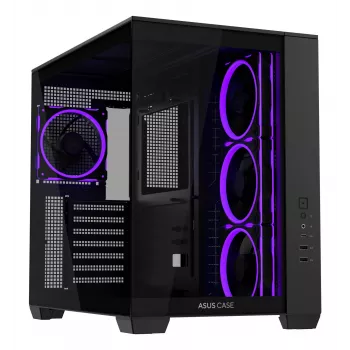 PC-Gehäuse ASUS A32 PLUS ATX, schwarz — gehärtetes Glas, RGB-Lüfter, USB-C, unterstützt ATX/Micro-ATX/Mini-ITX