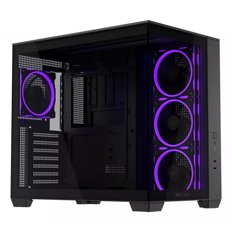 PC-Gehäuse ASUS A32 PLUS ATX, schwarz — gehärtetes Glas, RGB-Lüfter, USB-C, unterstützt ATX/Micro-ATX/Mini-ITX