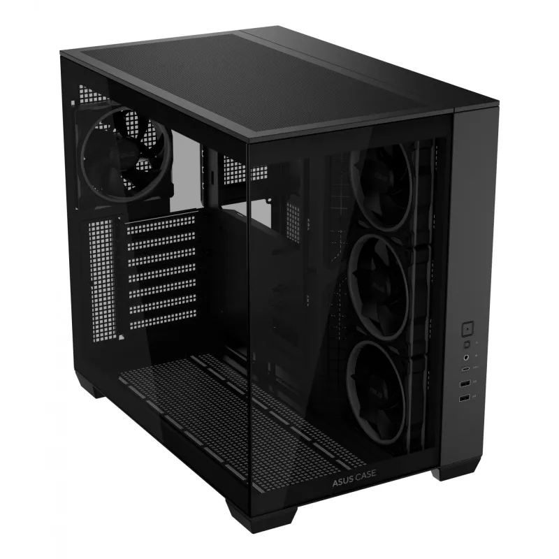 PC-Gehäuse ASUS A32 PLUS ATX, schwarz — gehärtetes Glas, RGB-Lüfter, USB-C, unterstützt ATX/Micro-ATX/Mini-ITX