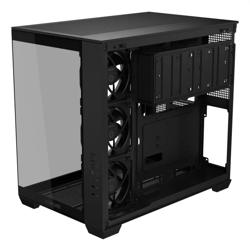 PC-Gehäuse ASUS A32 PLUS ATX, schwarz — gehärtetes Glas, RGB-Lüfter, USB-C, unterstützt ATX/Micro-ATX/Mini-ITX