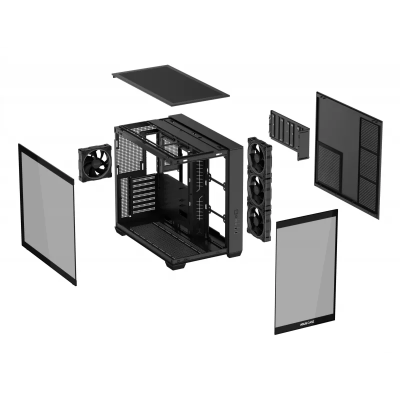 PC-Gehäuse ASUS A32 PLUS ATX, schwarz — gehärtetes Glas, RGB-Lüfter, USB-C, unterstützt ATX/Micro-ATX/Mini-ITX