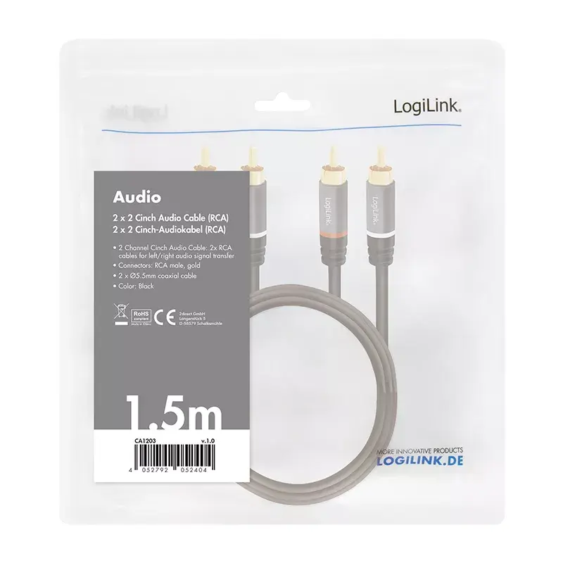 Audio-Kabel LogiLink CA1203 1,5 m 2x Cinch Schwarz