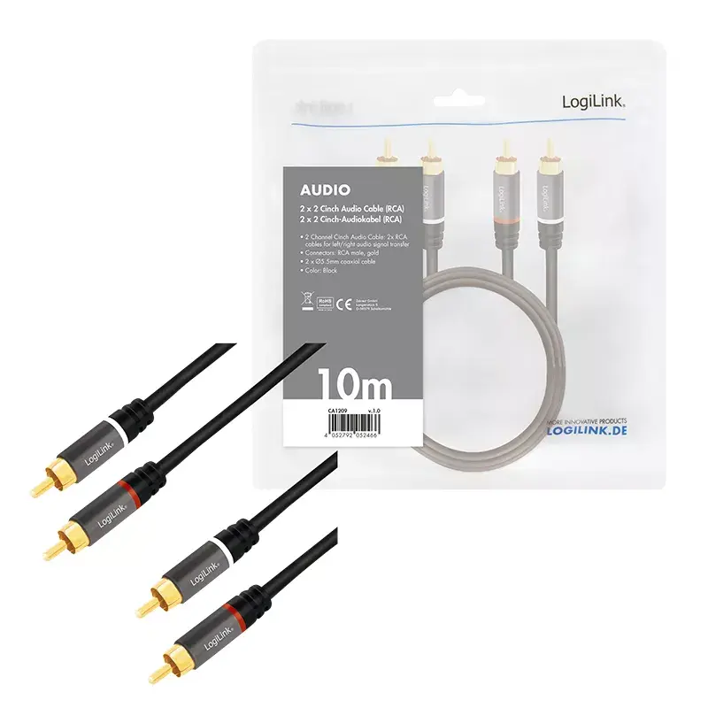 Audiokabel LogiLink CA1209 10m 2xRCA Schwarz