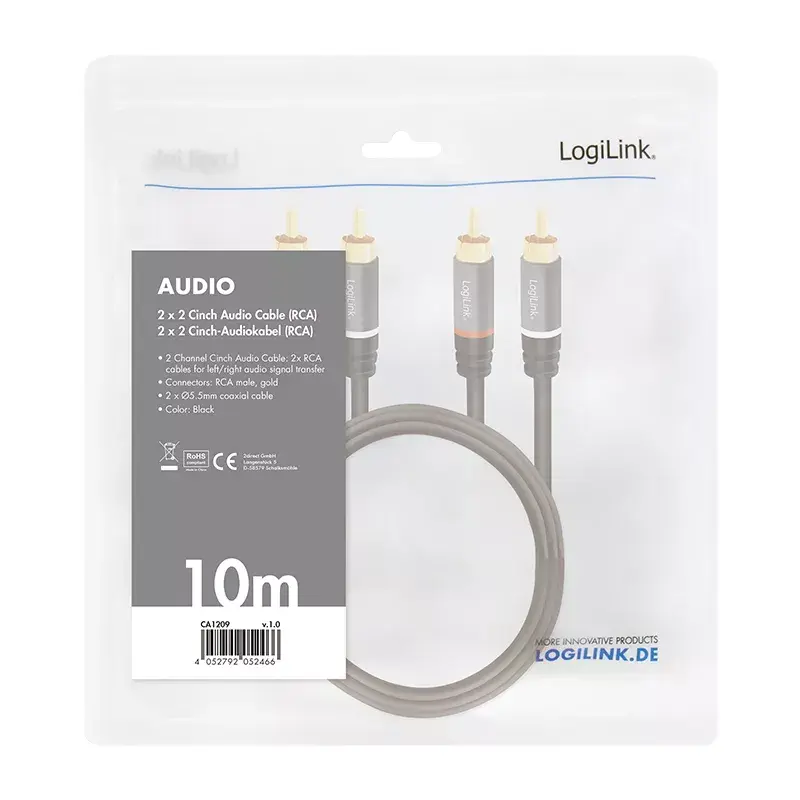 Audiokabel LogiLink CA1209 10m 2xRCA Schwarz