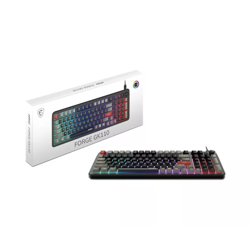 Tastatur MSI Forge GK110 – Full-Size (100 %), USB kabelgebunden, QWERTY US-Englisch, Membran, RGB-Hintergrundbeleuchtung, 97 Tasten, Schwarz