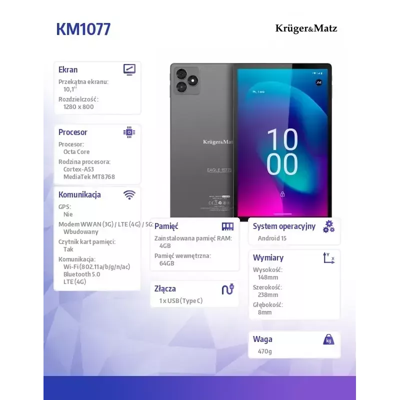 Tablet Kruger & Matz KM1077 10,1-Zoll-Display Quad-Core 4 GB RAM 64 GB Speicher Android