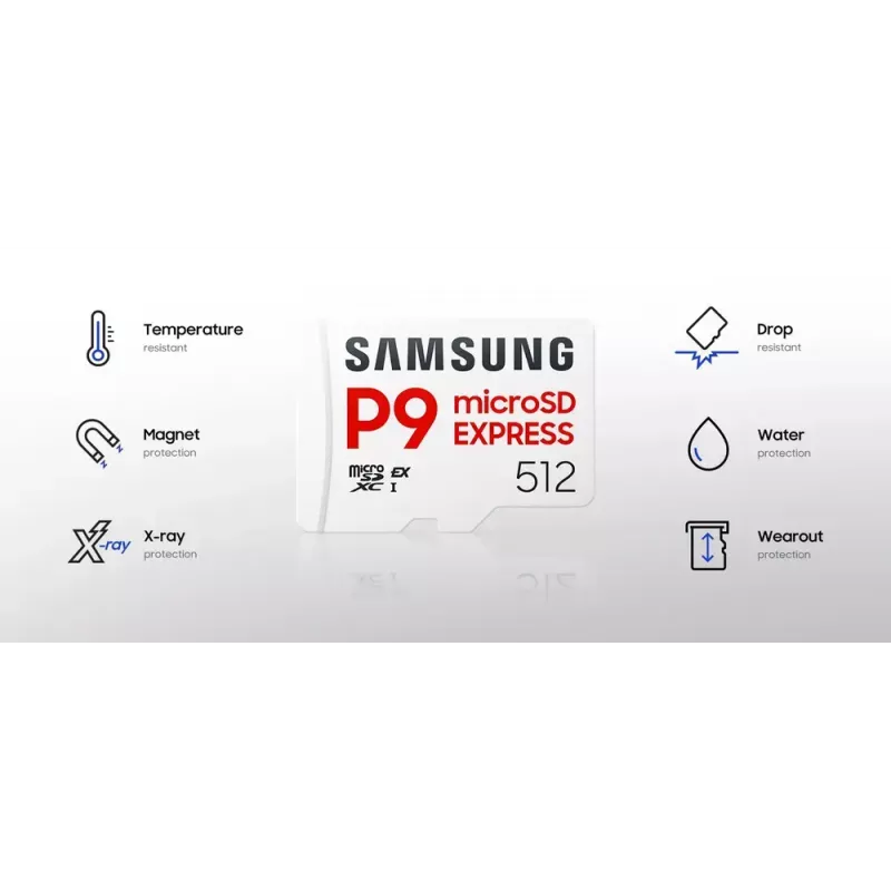 microSDXC-Speicherkarte Samsung P9 Express 256 GB — UHS-I, Lesegeschwindigkeit 800 MB/s, V30, U1, langlebig