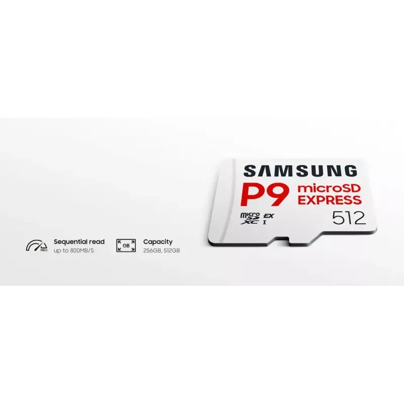 microSDXC-Speicherkarte Samsung P9 Express 512 GB, UHS-I, Lesen 800 MB/s, V30, U1, weiß