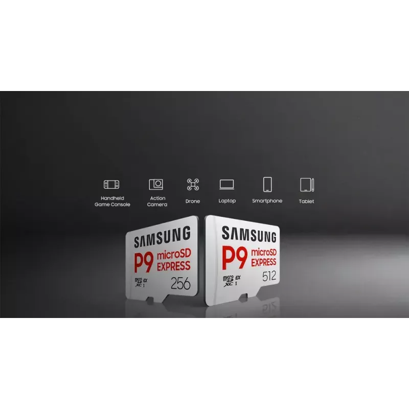 microSDXC-Speicherkarte Samsung P9 Express 512 GB, UHS-I, Lesen 800 MB/s, V30, U1, weiß