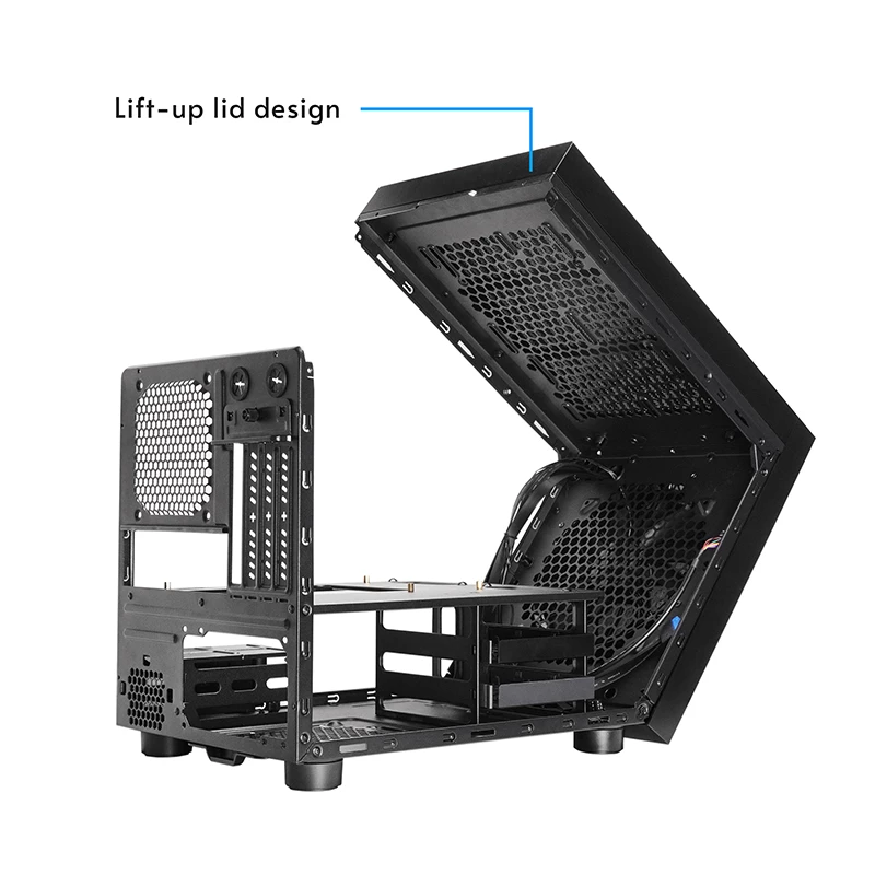 Computergehäuse CHIEFTEC CI-03B-OP Cube Schwarz — Cube-Formfaktor, unterstützt Micro ATX/Mini-ITX, 2x 3,5 Zoll + 2x 2,5 Zoll, 1x 200-mm-Frontlüfter