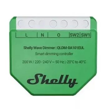 Shelly Wave Dimmer EU LR smart dimmer controller — 2-Kanal, kein Neutralleiter, 220–240V, LED bis zu 150W, Glühlampen bis zu 200W, 864–868.4 MHz