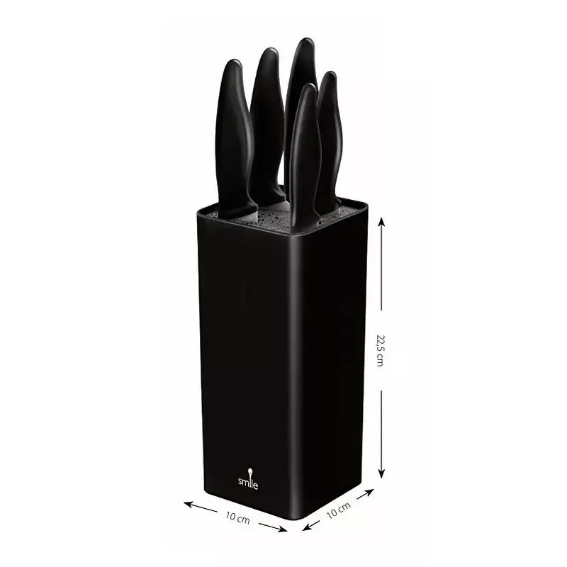 Küchenmesser-Set Smile SNS-6 – 6-teiliger schwarzer Block, 5 Messer mit antihaftbeschichteten schwarzen Klingen, Soft-Touch-Griffen aus schwarzem Kunststoff