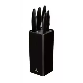 Küchenmesser-Set Smile SNS-6 – 6-teiliger schwarzer Block, 5 Messer mit antihaftbeschichteten schwarzen Klingen, Soft-Touch-Griffen aus schwarzem Kunststoff
