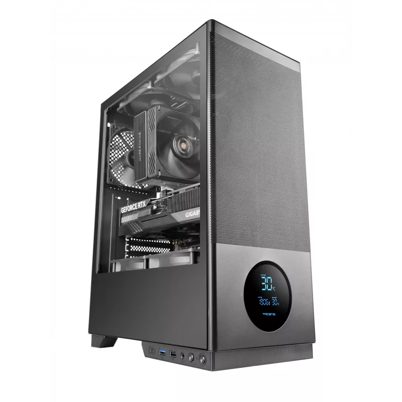 TACENS Computergehäuse 2SAGITTA20 Midi Tower, gehärtetes Glas, ATX/Micro-ITX/Mini-ITX, 1x3,5 Zoll + 2x2,5 Zoll, LED, Lüfter vorinstalliert