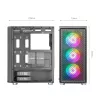 Mars Gaming MC-F Schwarz, ATX Gaming Semitower, Gehärtetes Glas Seitenfenster, Metall-Mesh-Front, 4x 120mm ARGB-Lüfter