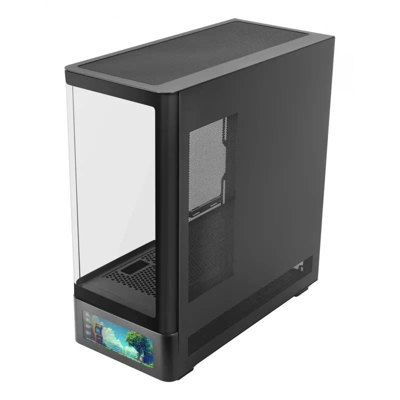 PC-Gehäuse TACENS Mars Gaming MCLCDPRO Midi Tower – Schwarz, IPS 7,2 Zoll Display, Netzteil unten, ATX/Micro‑ATX/Mini‑ITX Unterstützung