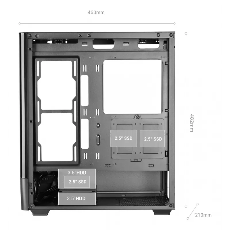 PC-Gehäuse TACENS Mars Gaming MCLCDPRO Midi Tower – Schwarz, IPS 7,2 Zoll Display, Netzteil unten, ATX/Micro‑ATX/Mini‑ITX Unterstützung