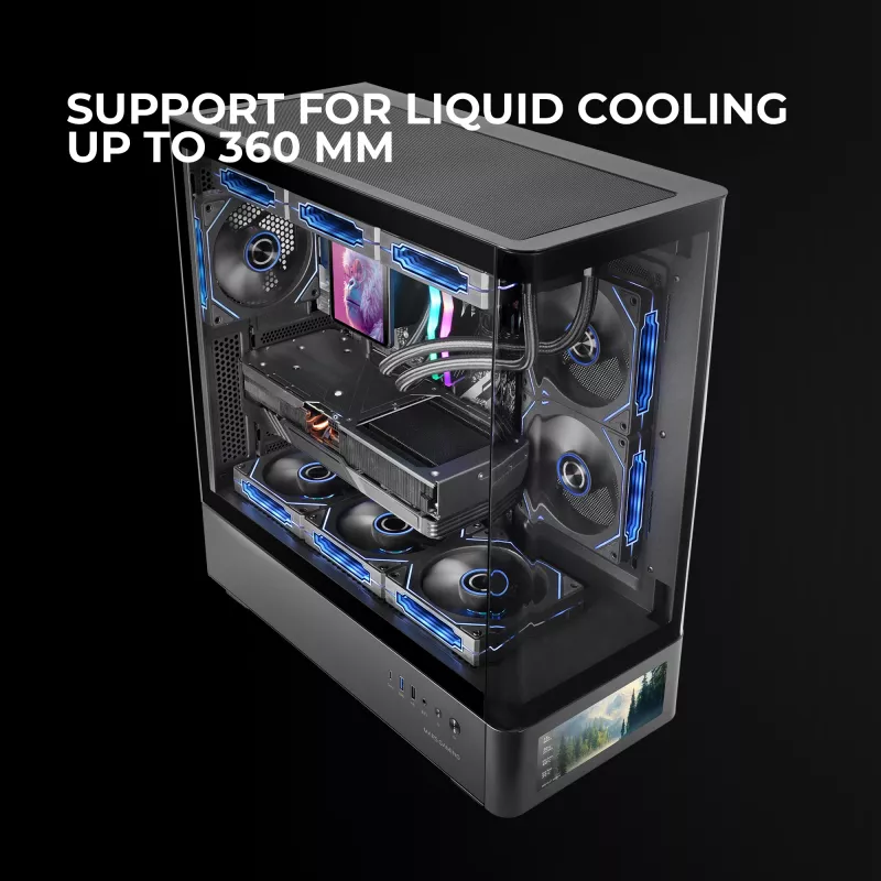 PC-Gehäuse TACENS Mars Gaming MCLCDPRO Midi Tower – Schwarz, IPS 7,2 Zoll Display, Netzteil unten, ATX/Micro‑ATX/Mini‑ITX Unterstützung