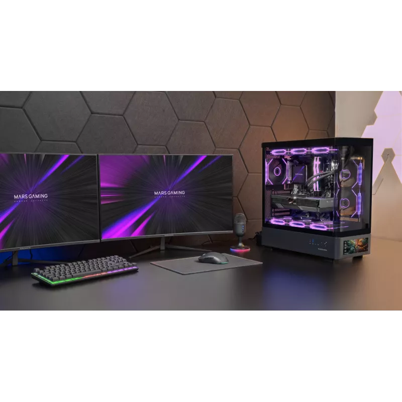 PC-Gehäuse TACENS Mars Gaming MCLCDPRO Midi Tower – Schwarz, IPS 7,2 Zoll Display, Netzteil unten, ATX/Micro‑ATX/Mini‑ITX Unterstützung