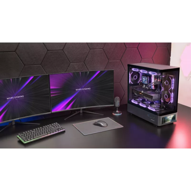 PC-Gehäuse TACENS Mars Gaming MCLCDPRO Midi Tower – Schwarz, IPS 7,2 Zoll Display, Netzteil unten, ATX/Micro‑ATX/Mini‑ITX Unterstützung