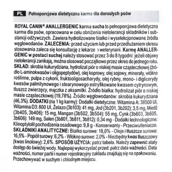 Trockenfutter für Hunde Royal Canin Anallergenic 8 kg — adulte hypoallergene Geflügelrezeptur, glutenfrei, laktosefrei