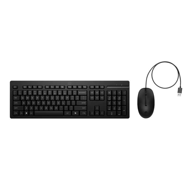 HP 225 Kabelgebundenes Maus- und Tastatur-Set, Vollformat, USB, Schwarz