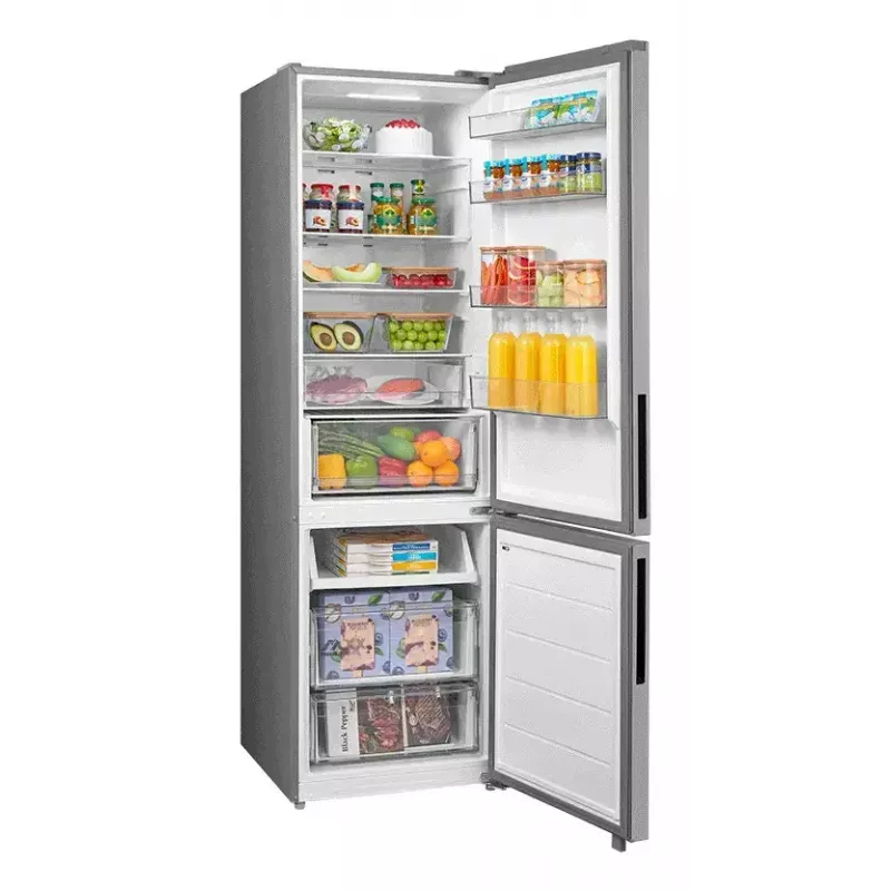 Freistehende Kühl-Gefrierkombination Midea MDRB600MME46, 443 L gesamt, 313 L Kühlschrank (No Frost), 130 L Gefrierschrank, Klasse E, Edelstahl