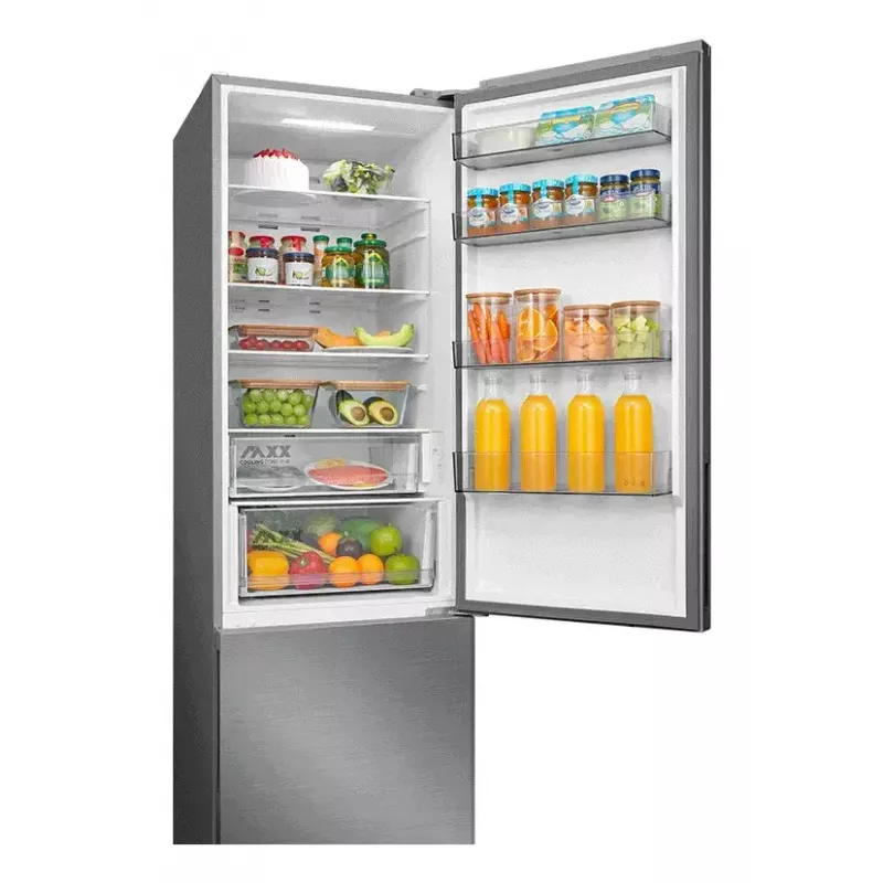Freistehende Kühl-Gefrierkombination Midea MDRB600MME46, 443 L gesamt, 313 L Kühlschrank (No Frost), 130 L Gefrierschrank, Klasse E, Edelstahl