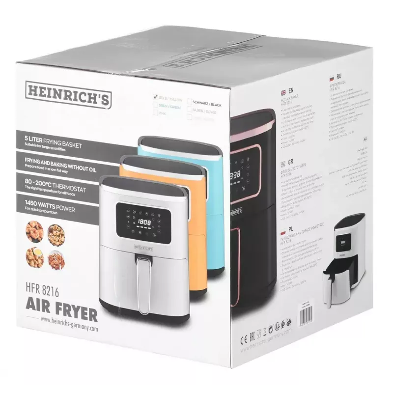 Heißluftfritteuse HEINRICH'S HFR 8216, 5,0 l Fassungsvermögen, 1450 W, gelb