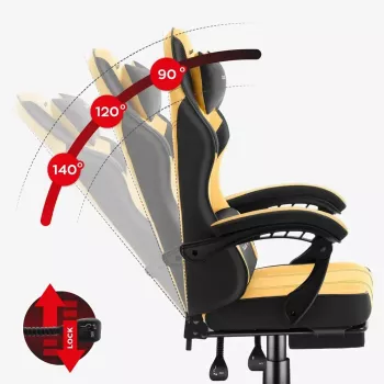 Gaming-Stuhl huzaro Force 3.7 — ergonomischer High-Back-Drehsessel, gelbe Sitzfläche, verstellbare Armlehnen, Höhe 107,5–116,5 cm