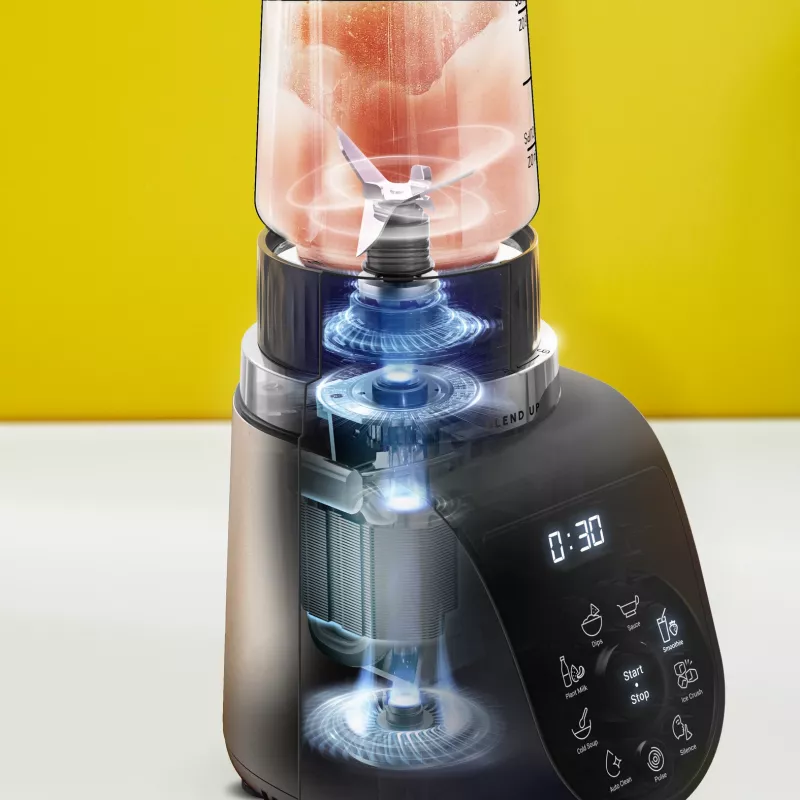Tischmixer Tefal Blend Up BL190AF0 — 0,85-L-Schüssel, 1000 W, 6-flügeliger Powelix, Impuls, Eiscrush (Transparent/Schwarz/Beige)