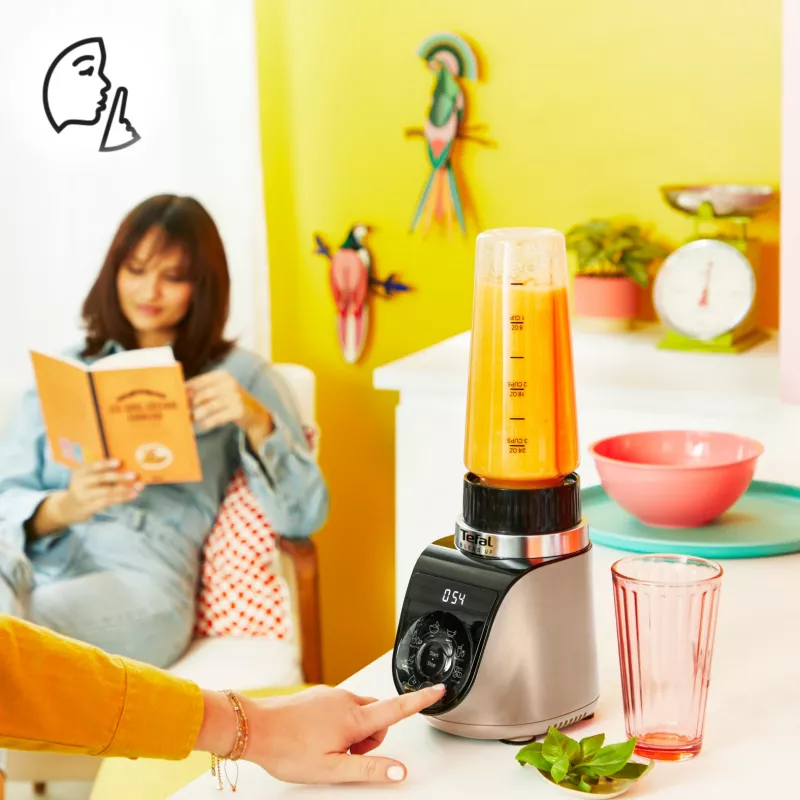 Tischmixer Tefal Blend Up BL190AF0 — 0,85-L-Schüssel, 1000 W, 6-flügeliger Powelix, Impuls, Eiscrush (Transparent/Schwarz/Beige)