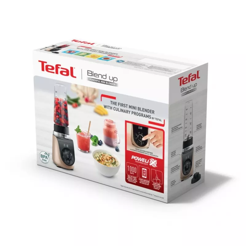 Tischmixer Tefal Blend Up BL190AF0 — 0,85-L-Schüssel, 1000 W, 6-flügeliger Powelix, Impuls, Eiscrush (Transparent/Schwarz/Beige)