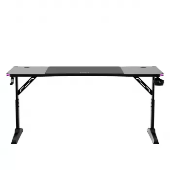 Gaming-Schreibtisch huzaro Hero 4.6 RGB — schwarze rechteckige Tischplatte 1600×600 mm, Höhe 560–790 mm, H-Beine, RGB-Beleuchtung