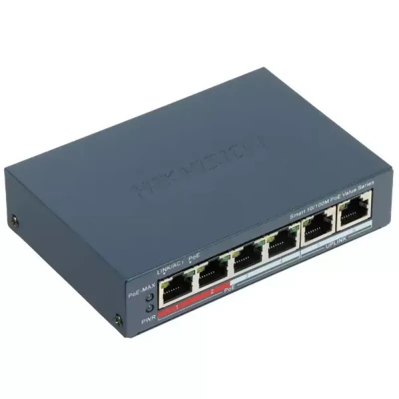 Netzwerk-Switch Hikvision DS-3E1106P-EI — 6-Port-PoE-Ethernet-Switch, unmanaged, 10/100 Mbit/s