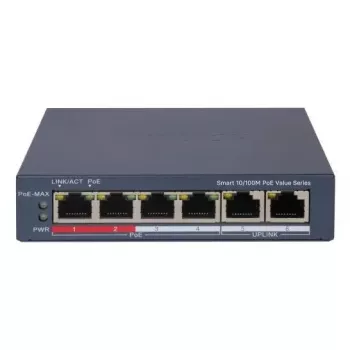 Netzwerk-Switch Hikvision DS-3E1106P-EI — 6-Port-PoE-Ethernet-Switch, unmanaged, 10/100 Mbit/s