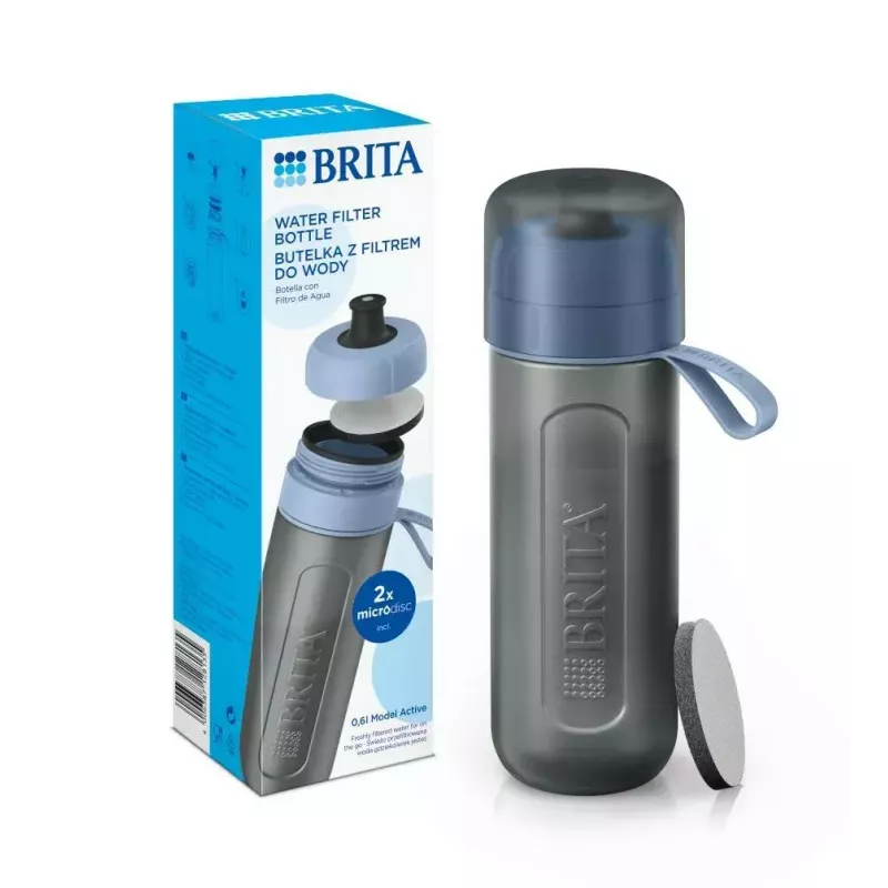 Filterflasche BRITA Active 600 ml Pastellblau mit 2 MicroDisc-Filtern, Kunststoff, BPA-frei, 233 mm