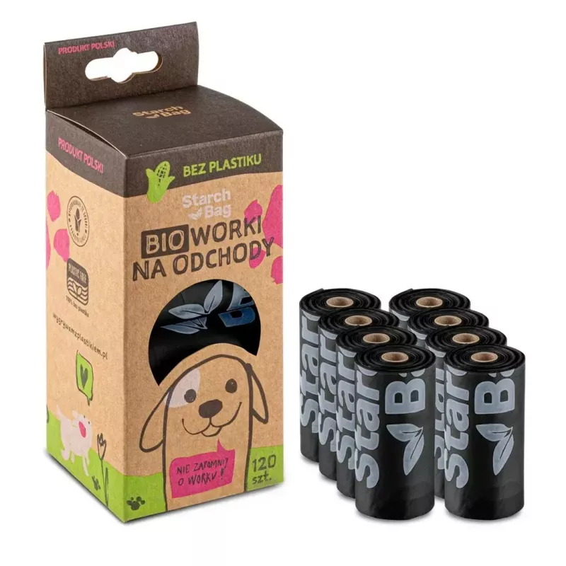 Kotbeutel Starch Bag STARCHBAG BIO schwarz 8×15 Stk. kompostierbare Pflanzenfaserbeutel für Katzenabfälle