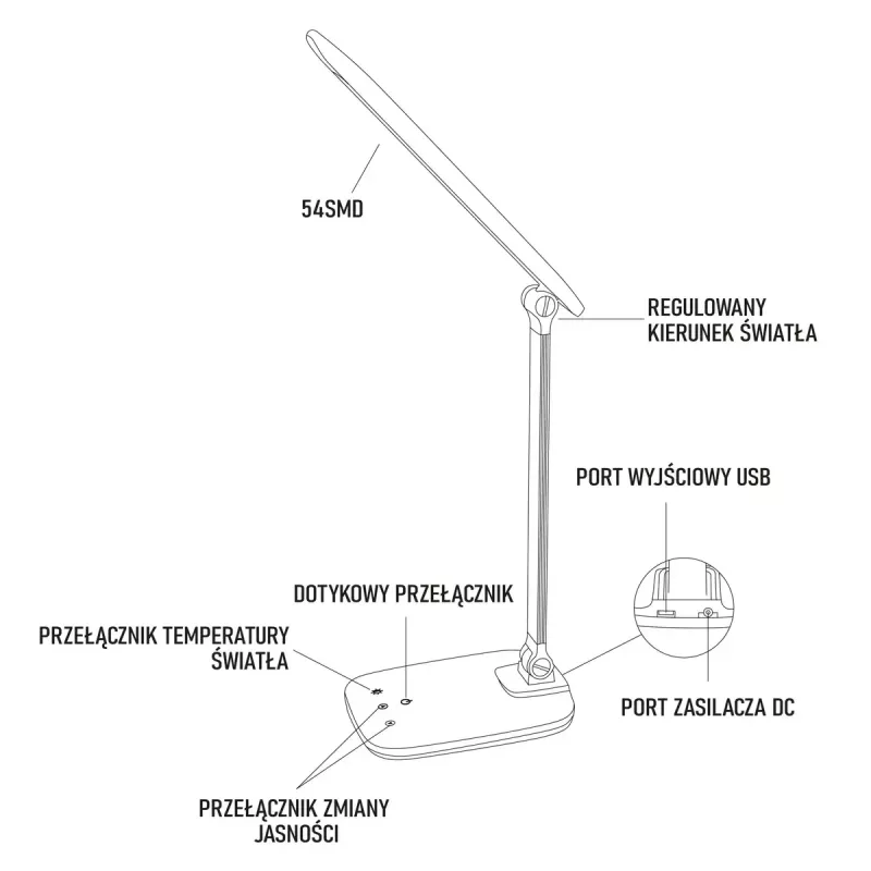 Schreibtischlampe MONTIS MT042-BK, LED 5,7W, dimmbar, 440 lm, 3000–5400K, schwarz, 410×144×58 mm