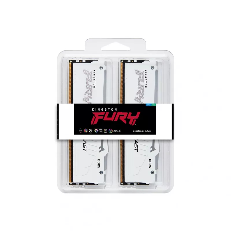 Kingston Technology FURY Beast 32GB 5600MT/s DDR5 CL40 DIMM (Kit mit 2) Weiß RGB XMP