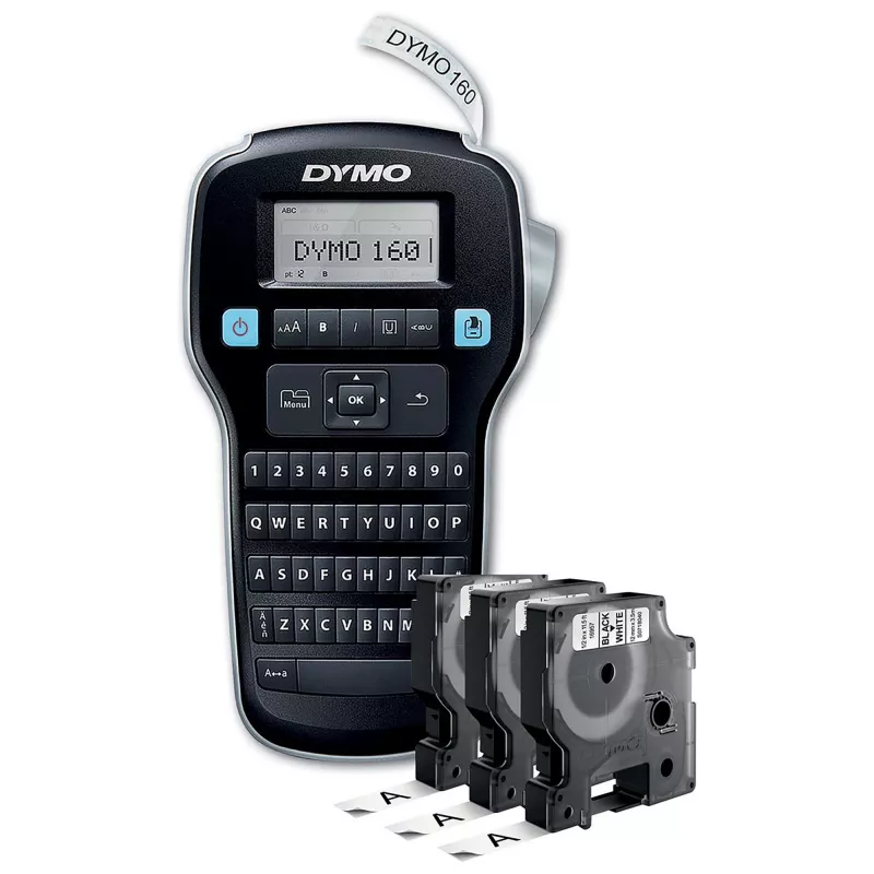 DYMO LabelManager 160 Etikettiergerät Starter-Kit mit 3 Rollen D1-Etikettenband | Handheld-Etikettendrucker | QWERTY-Tastatur | Ideal für Büro oder Zuhause