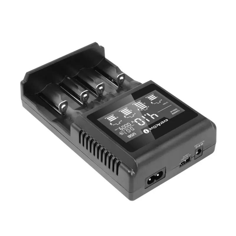 Batterieladegerät everActive UC-4000 für AA/AAA-Haushaltsbatterien, 4 Slots, 100–240 V, schwarz