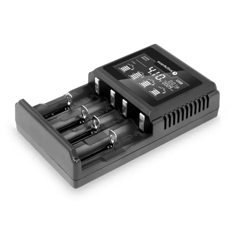 Batterieladegerät everActive UC-4000 für AA/AAA-Haushaltsbatterien, 4 Slots, 100–240 V, schwarz