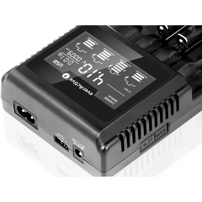 Batterieladegerät everActive UC-4000 für AA/AAA-Haushaltsbatterien, 4 Slots, 100–240 V, schwarz