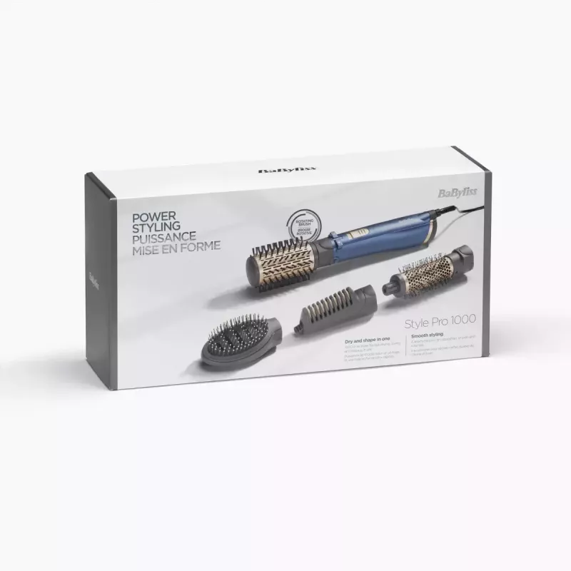 Heißluftbürste BaByliss Style Pro 1000 AS965E — 1000 W, 2,5 m Kabel, 4 Bürstenaufsätze, Keramikheizung, Ionen-Technologie, automatische Rotation