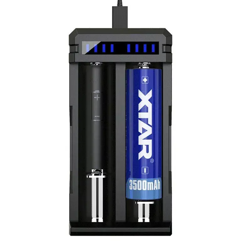 Ladegerät XTAR SC2 Li-Ion 18650 USB-C 2 Schlitze, USB-C-Stromversorgung, LED-Anzeigen, schwarz